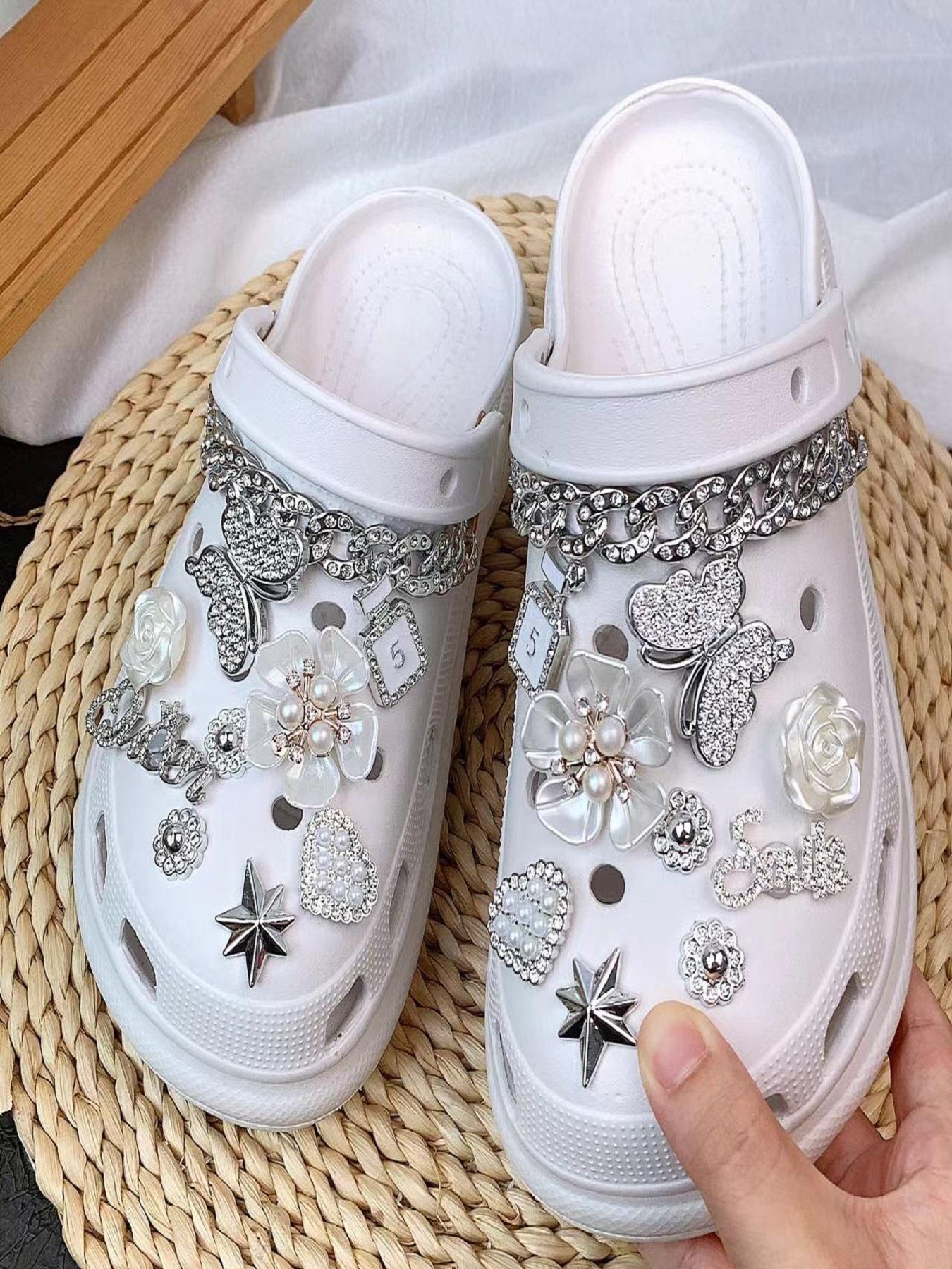 Rhinestone Decorated Shoe Charm, Cute Butterfly & Flower & Chain Design Shoe Decoration for Women's Clogs, Fashionable Shoes Decorations for Clogs, Rhinestone Shoes Charms