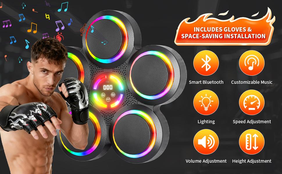 Smart Musical Boxing Machine with Boxing Gloves - 2026 Upgraded Music Box Machine for Kids & Adults, Wall Mounted Bluetooth Rhythm Punching Trainer, Home Fitness Gift