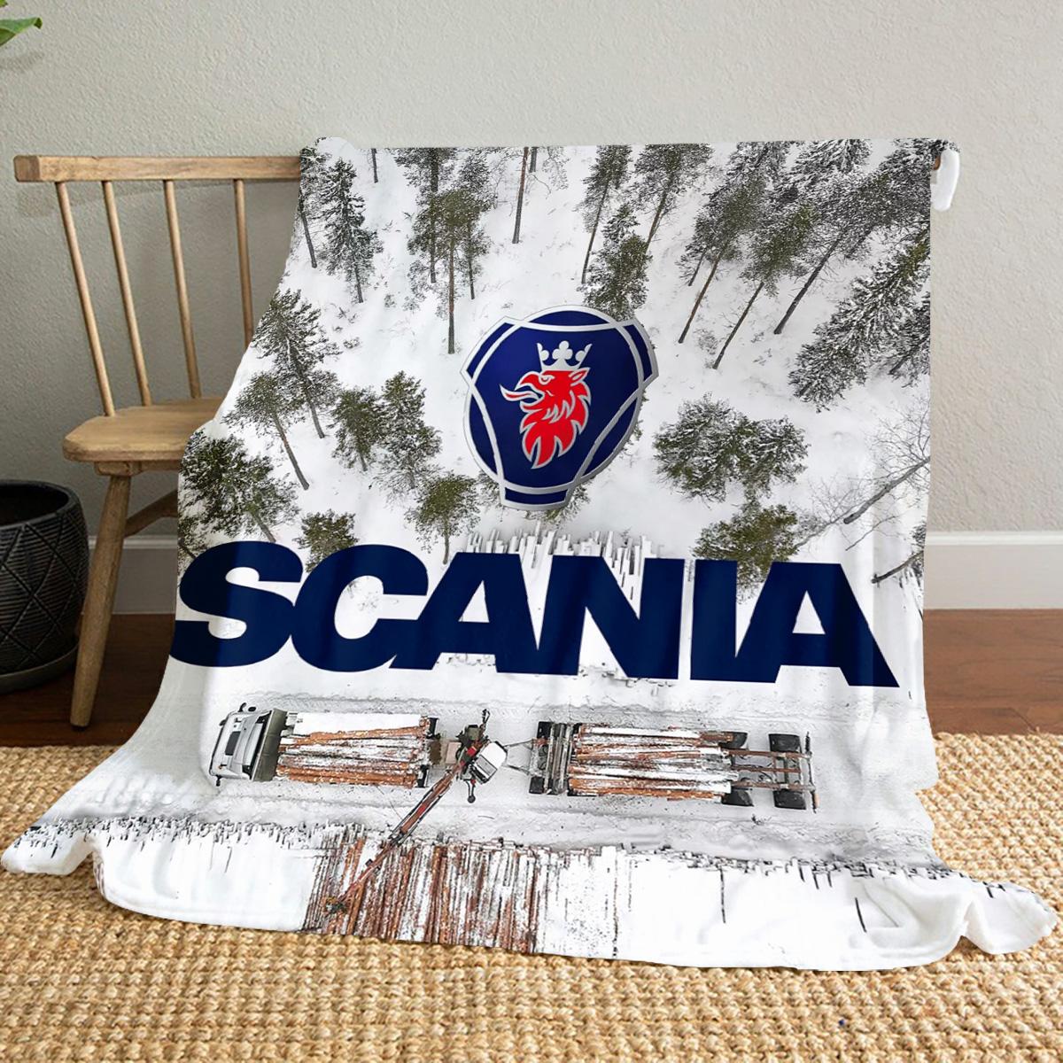 Scania Logo Printed Cute Cartoon Plush Blanket Suitable for All Seasons, Soft and Comfortable Sofa Mattress Office Outdoor Blanket Camping Travel Home Blanket Black Friday Christmas Gift B502