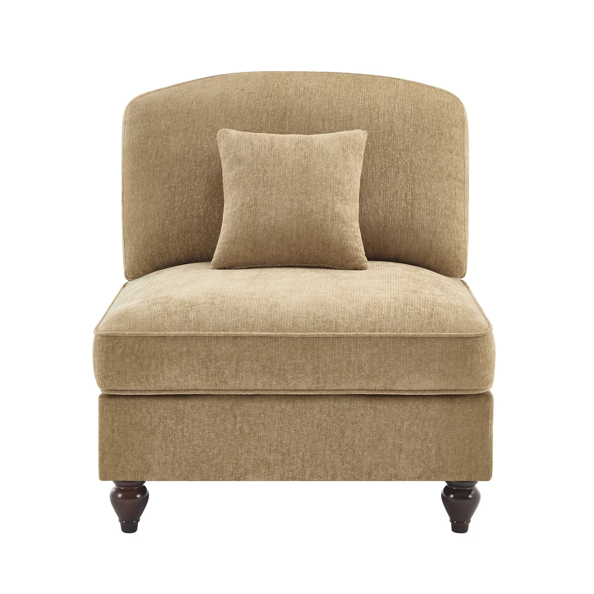 Nokaa 1-Seat Armless Solid Chenille Sofa Couch with Curved Back, Removable Ruffled Skirt, Pillow, Spindle Legs, Modular Setup, Small Apartment Indoor Living Room Furniture, Light Coffee, Single Box