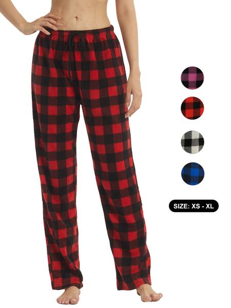 Women's Plaid Pyjama Bottoms Fleece Checked Pjs Pants Soft Drawstring Lounge Sleepwear for Ladies Women Sleep Bottoms for Fall & Winter Pajamas
