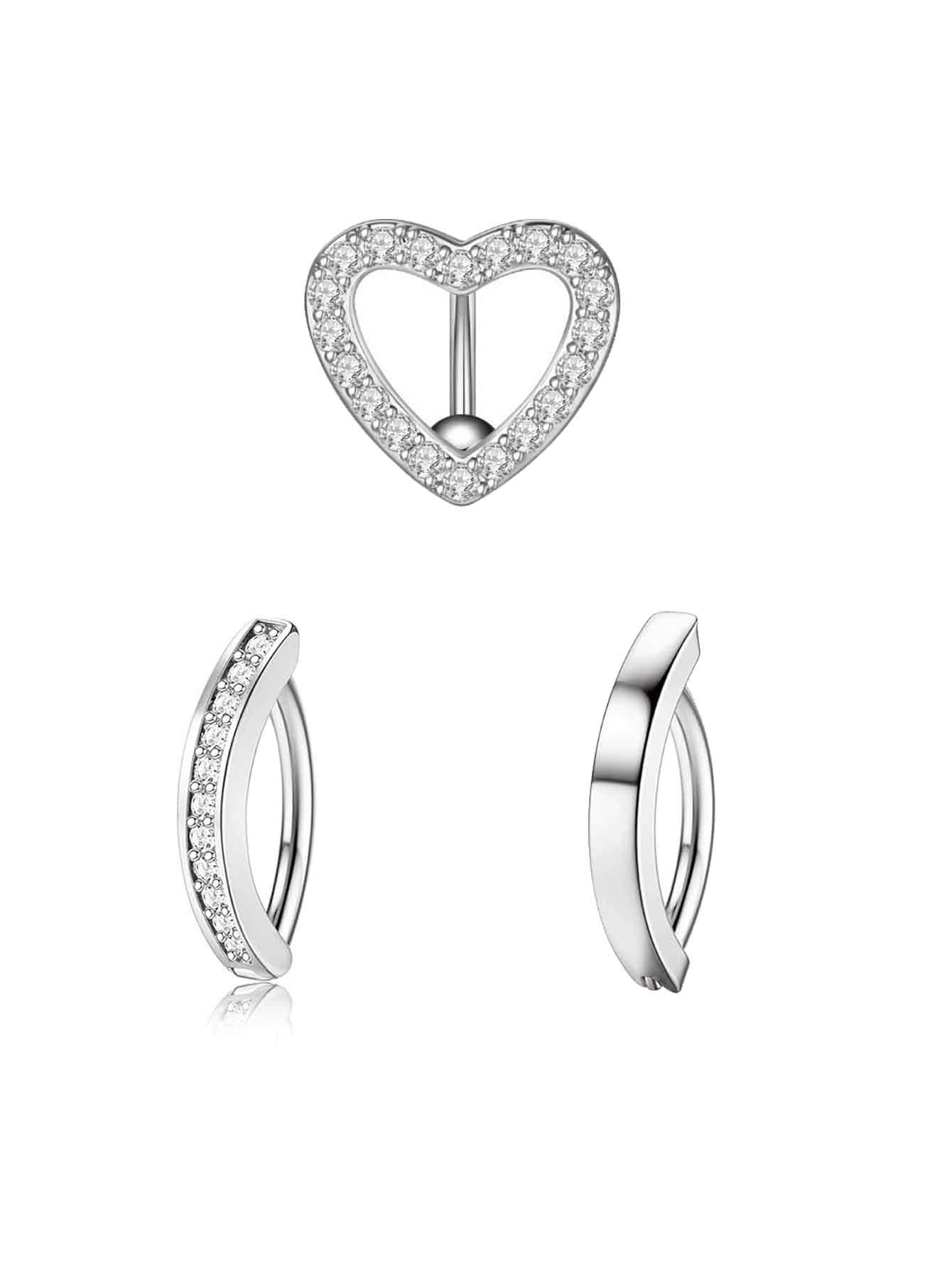 14G 10mm Navel Piercing Jewelry Set, CZ Belly Button Rings, Dangle Butterfly Heart Bowknot Belly Piercing for Women Girls, Hypoallergenic Navel Barbell Body Jewelry for Summer Beach