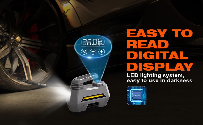 150PSI Tire Inflator Portable Air Compressor, 120W Car Tire Inflator, Car Tire Air Pump 12V DC Auto Pump with Digital LCD Screen, Car Accessories