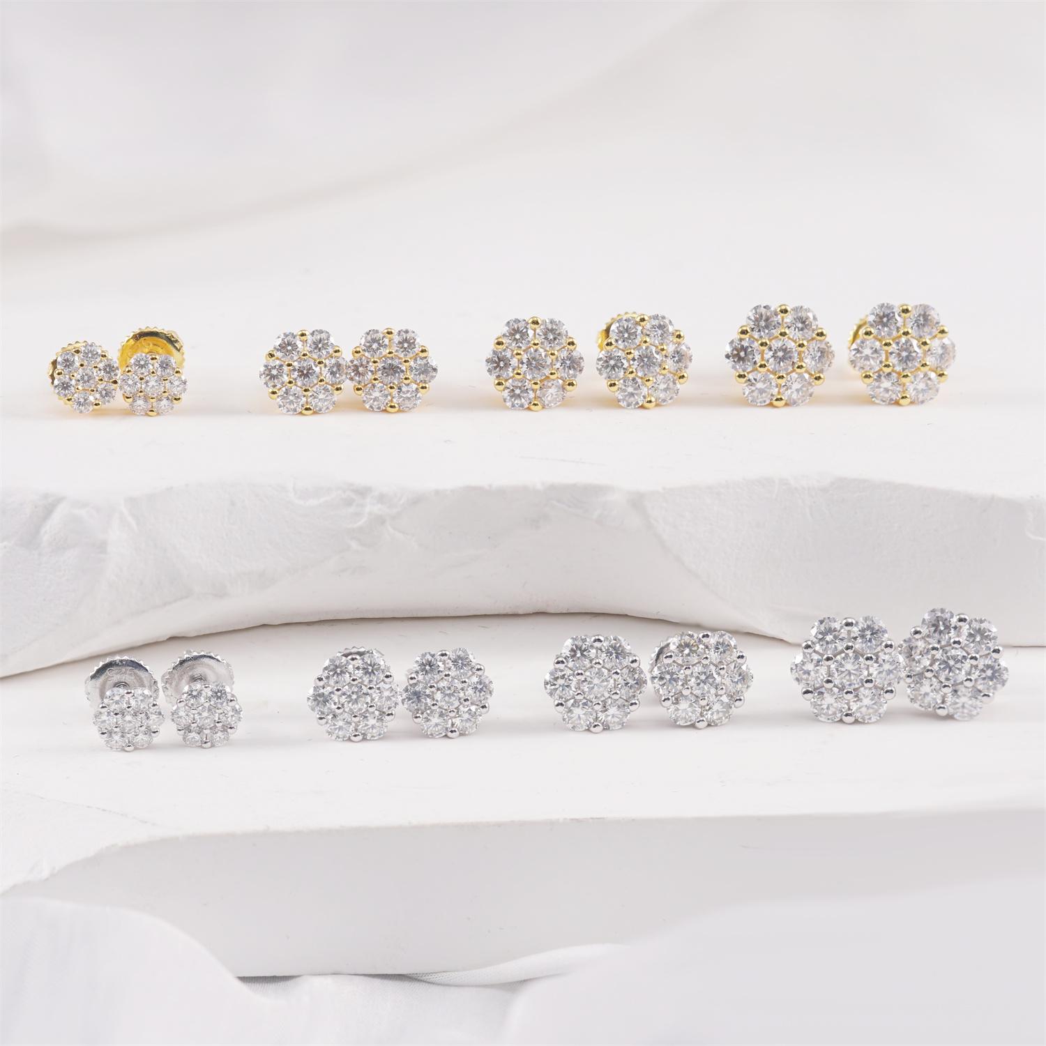 Delzzad Flower Stud Earrings Screw Back/Butterfly Back VVS Synthetic Moissanite Earrings S925 Daily Costume Jewelry Accessories Perfect Birthday Anniversary Gift for Women