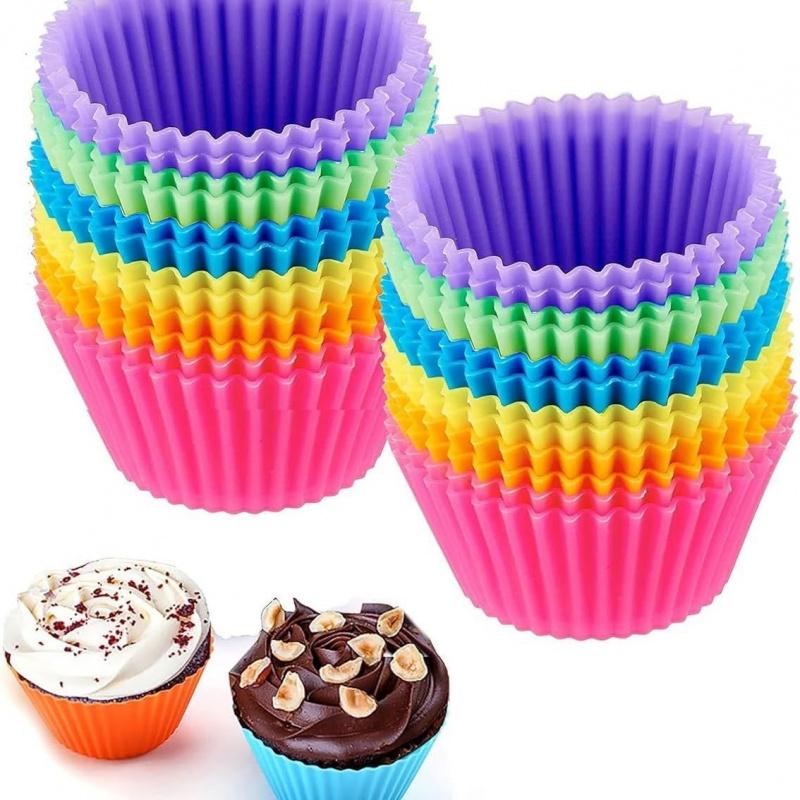 24Pcs,Premium Silicone Cupcake Backing Cups, 2.8 Inches Reusable Muffin Molds for Cakes Pastries 6 Rainbow Colors BPA Free Non Stick Food Grade