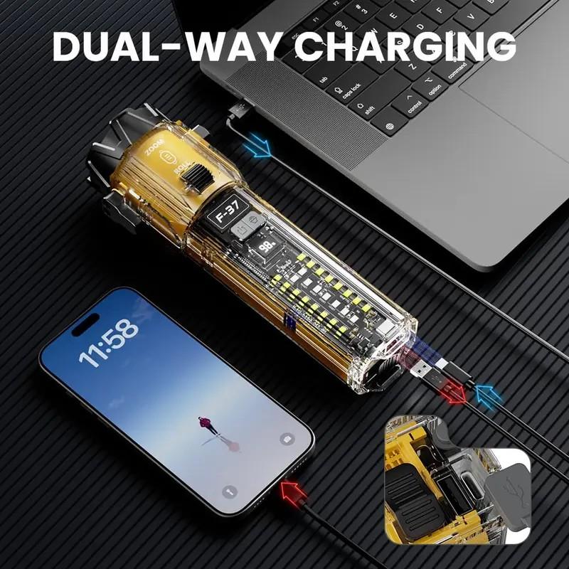 10 in 1 Rechargeable Multi-Function Laser Flashlight with High Lumen LED, Emergency Hammer with Window Breaker, Perfect for Car, Home, Outdoor Survival, and Personal Safety