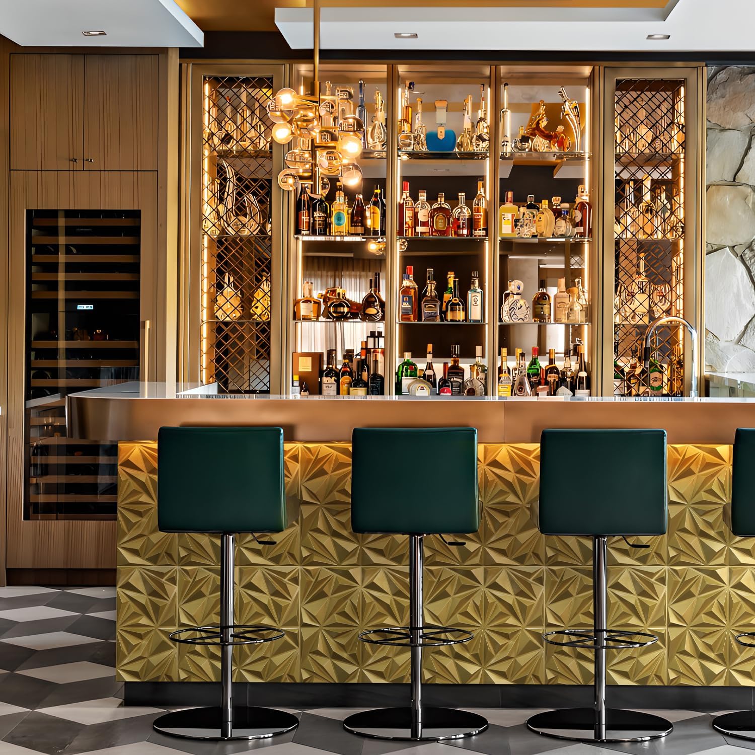 STICKGOO 33Pcs Tiles Geometric Pattern Wall Panel, Diamond Design 3D PVC Wall Panels for Interior Wall Decor, 11.8" x 11.8" Decorative Living Room