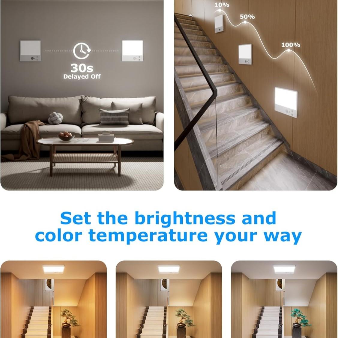 Motion Sensor Closet Light, 20cm Rechargeable Square Ceiling Lamp, Wall Light with Remote, Adjustable Color Temperature, Magnetic Installation