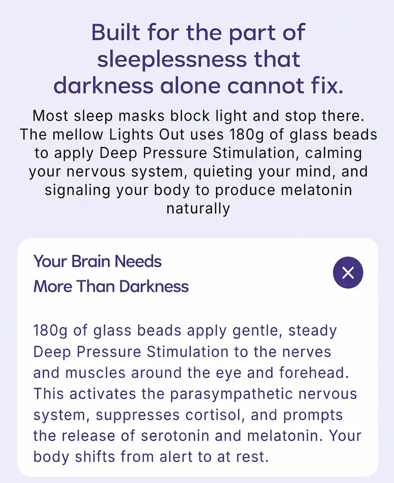 Mellow Sleep | Lights Out Weighted Eye Mask – Strapless 360° Wraparound Sleep Mask, Deep Pressure Relaxation Eye Mask for Better Sleep, Soft Comfortable Light Blocking Eye Mask for Travel, Naps & Stress Relief