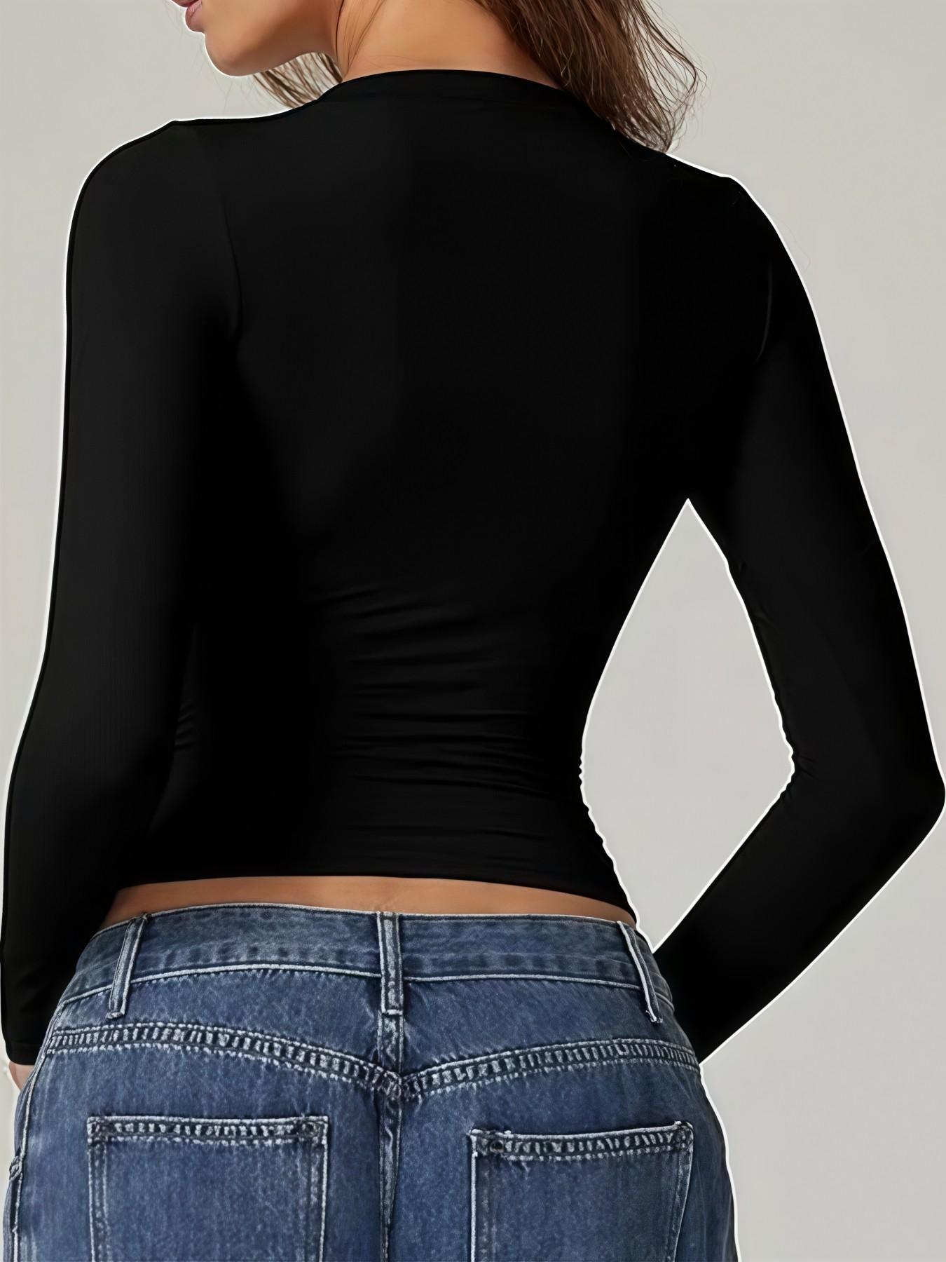 3 Counts Elegant & Versatile Women Plain Crew Neck Long Sleeve Ruched Fitted Slim Fit Loungewear Shirt,Warm Trendy Basic Tops,Breathable Soft Underwear,Cute Womenswear,High Elasticity Shapewear Tee,Suitable For All Seasons