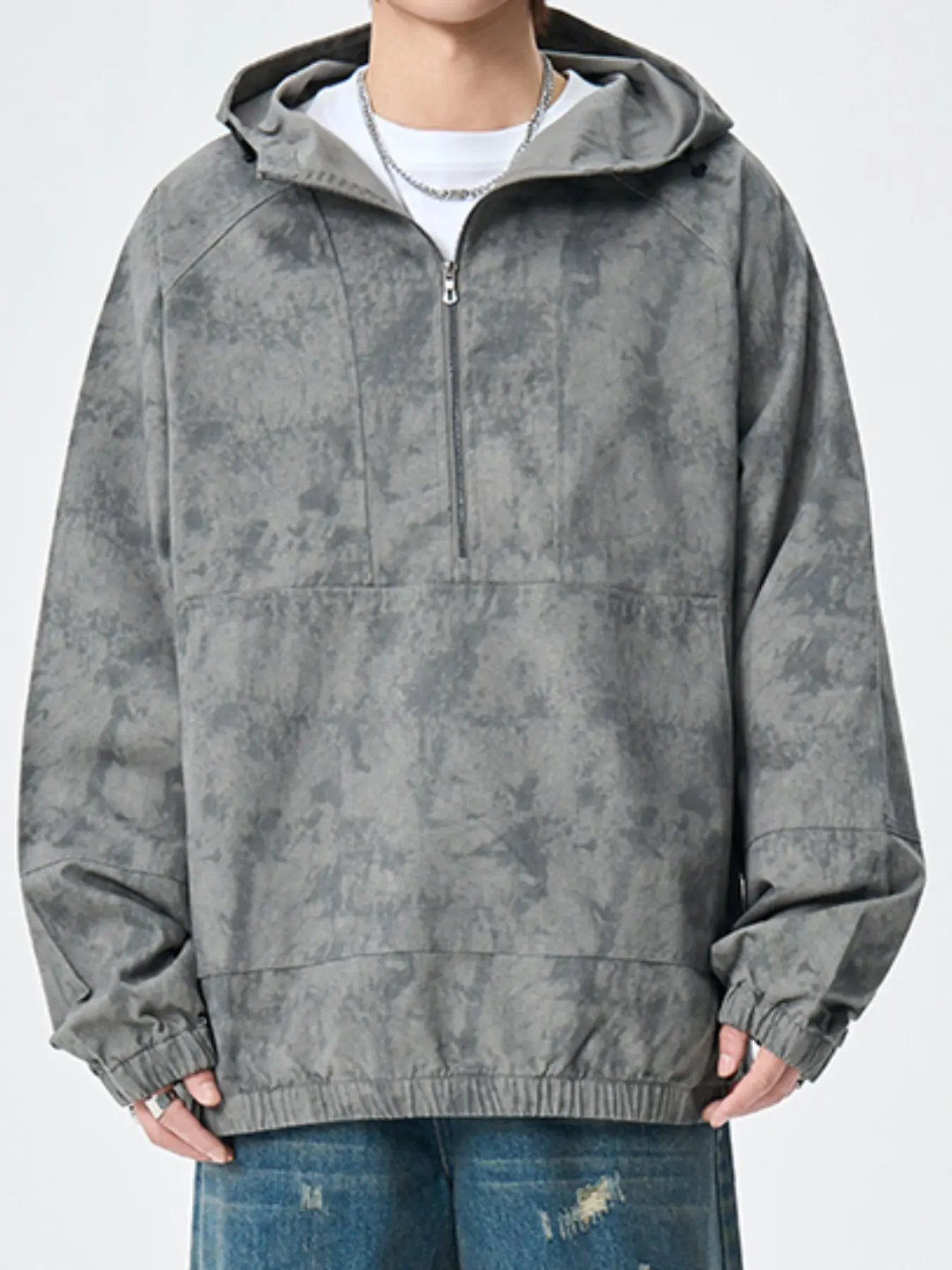 Men's Tie-Dye Washed Half-Zip Hoodie, Loose Fit Outdoor Workwear Pullover, Perfect for Autumn Winter, Stylish and Comfortable