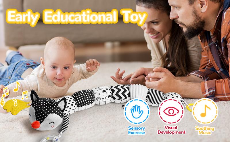 Dearlomum Newborn Baby Girl Gift Toys Infant Tummy Time Musical Stuffed Animal with Crinkle Rattle Textures Blue Crocodile Interactive Duck Shaped