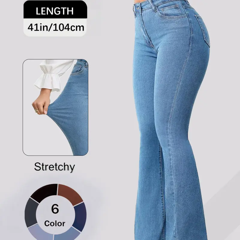 Women's High Waist Slim-Fit Denim Jeans, Button Fly, Floor-Length, Casual All-Seasons, Comfortable and Stylish, Multiple Colors Available #GLOBAL PICKS