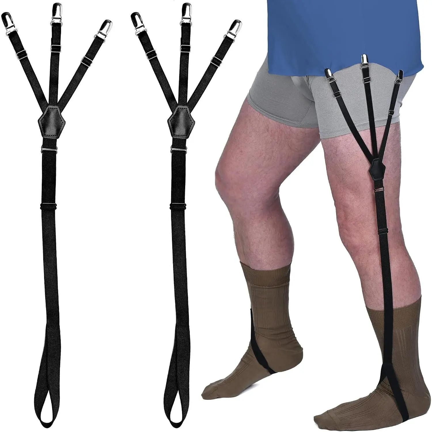Shirt Stays for Men & Women - Elastic Black Garters - Extendable Shirt Keepers(Gift)
