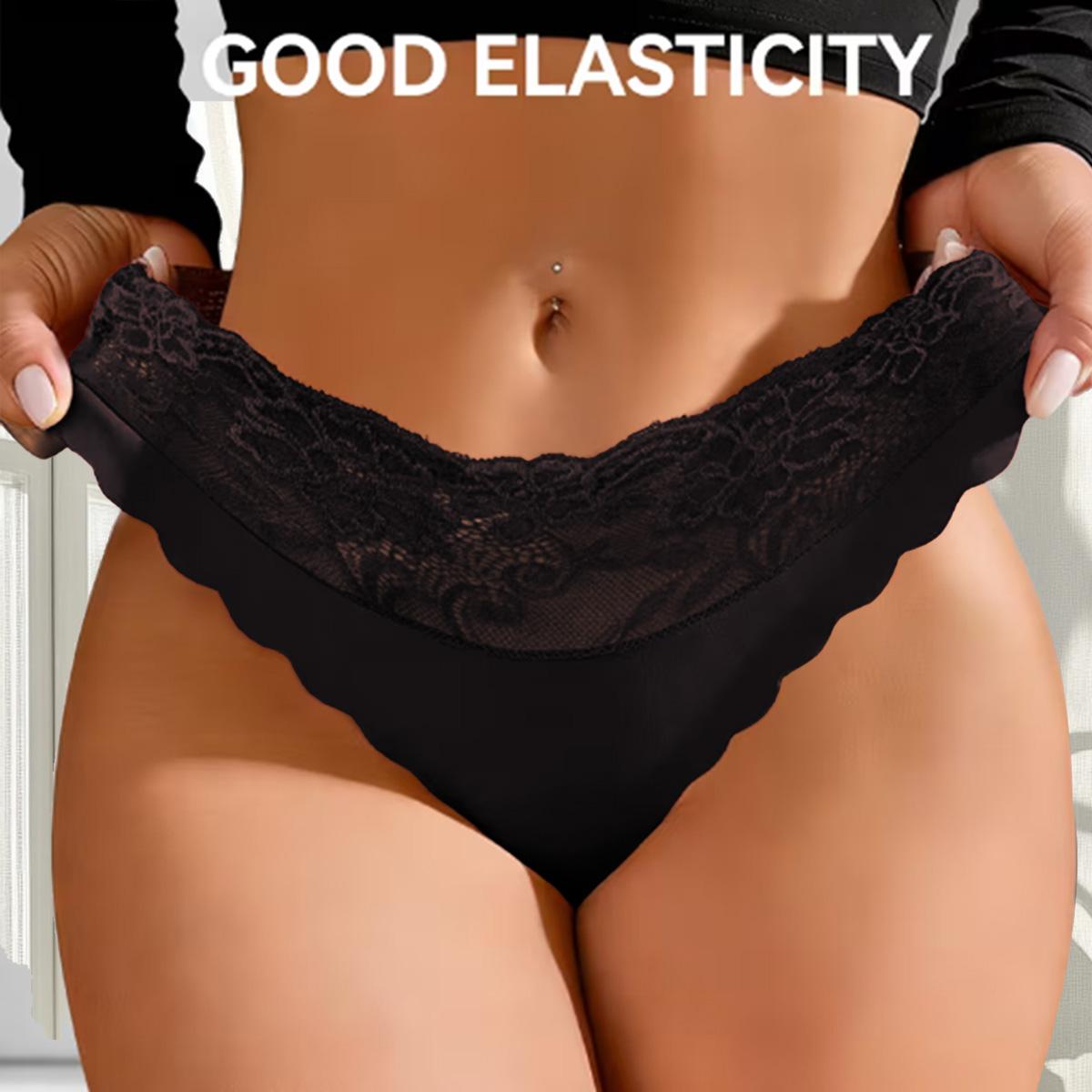 QUASTI Women's 5 Pack Mid Rise Lace Briefs, Scalloped Lace Trim Soft Stretch Skin-Friendly Panties, Lightweight Sweet Basic Fit Soft Breathable Full Coverage Comfortable Everyday Elegant Intimates, S-XXL