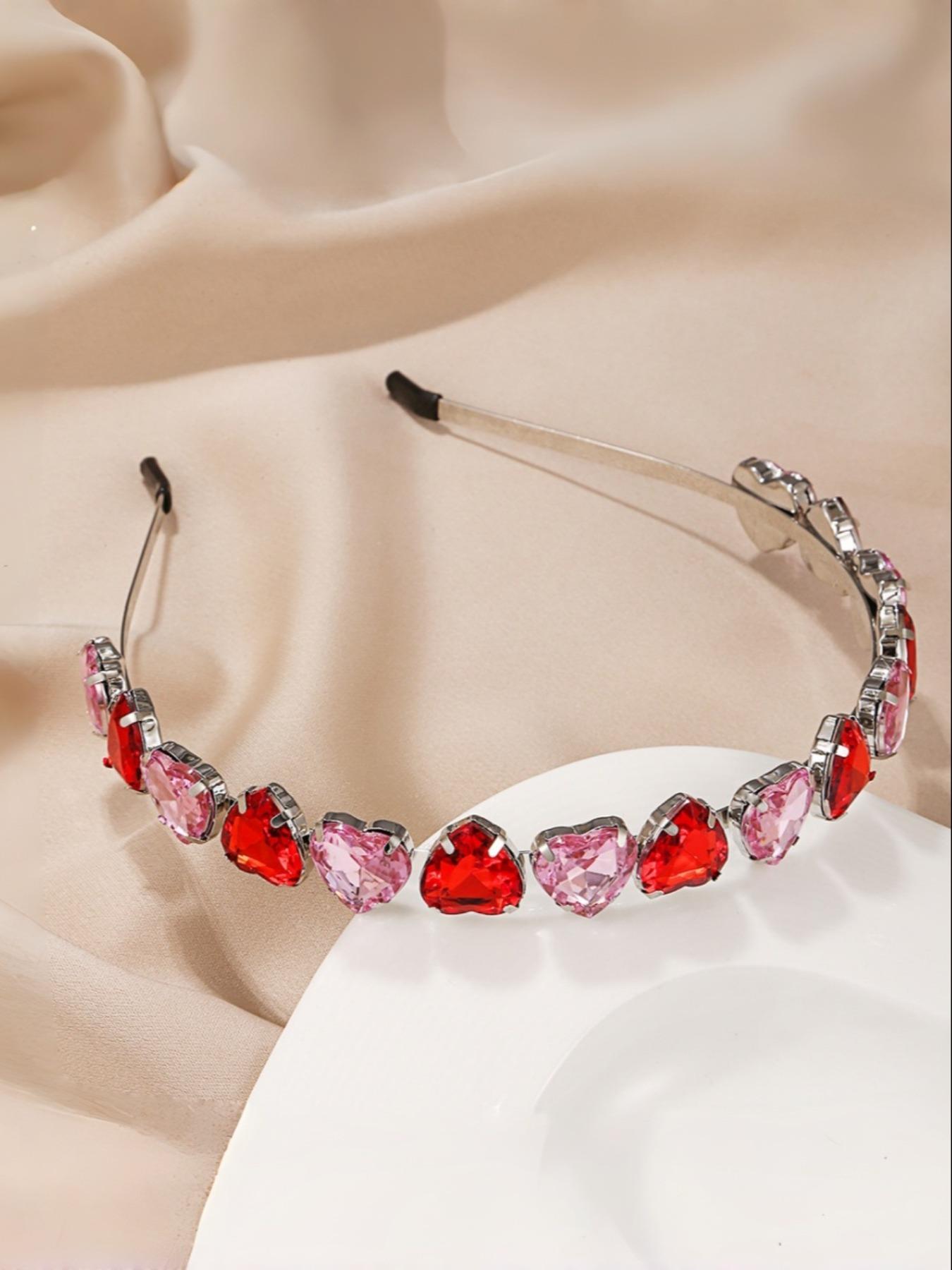 Heart Gemstone Rhinestone Headband for Women - Sparkling Valentine's Day, Mother's Day & Christmas Gift, Bridal Party Hair Accessory, TikTok Viral Coquette & Fairycore Aesthetic, Elegant Date Night and Daily Wear Hairband