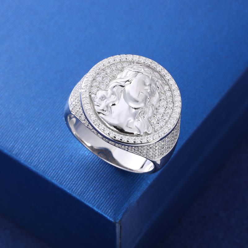 【#R426 】UCCIYO 18K Gold-Plated Round Jesus Ring with Lab-Grown Moissanite S925 Sterling Silver Moissanite Ring for Women Men Hip Hop Jewelry Gift