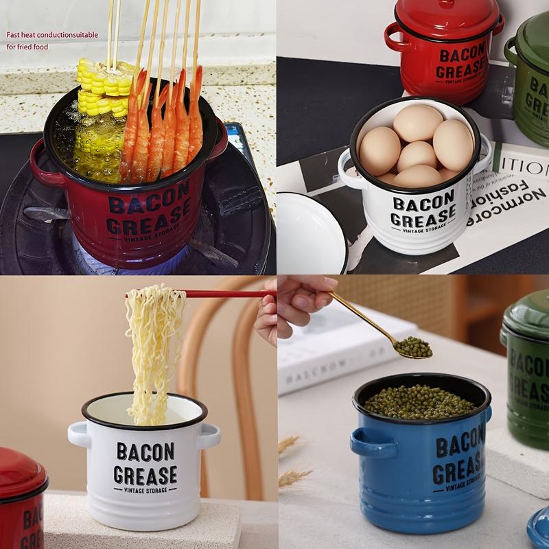 Bacon Grease Container with Strainer & Food-Grade Silicone Spatula& Silicone brush.Keeper, Kitchen Oil Dispenser with strainer & Lid, Olive Oil Dispenser, Bacon Grease Container,Large Enamel Rustic Farmhouse Fat Container. Kitchen Gadgets Clearance