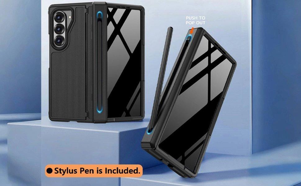 for Samsung Galaxy Z Fold 5 Case with S Pen Holder & Stylus and Invisible Kickstand,Built in Privacy Screen Protector and Hinge Phone Cover for Samsung Z Fold 5 Case with Slim S Pen Slot – Black