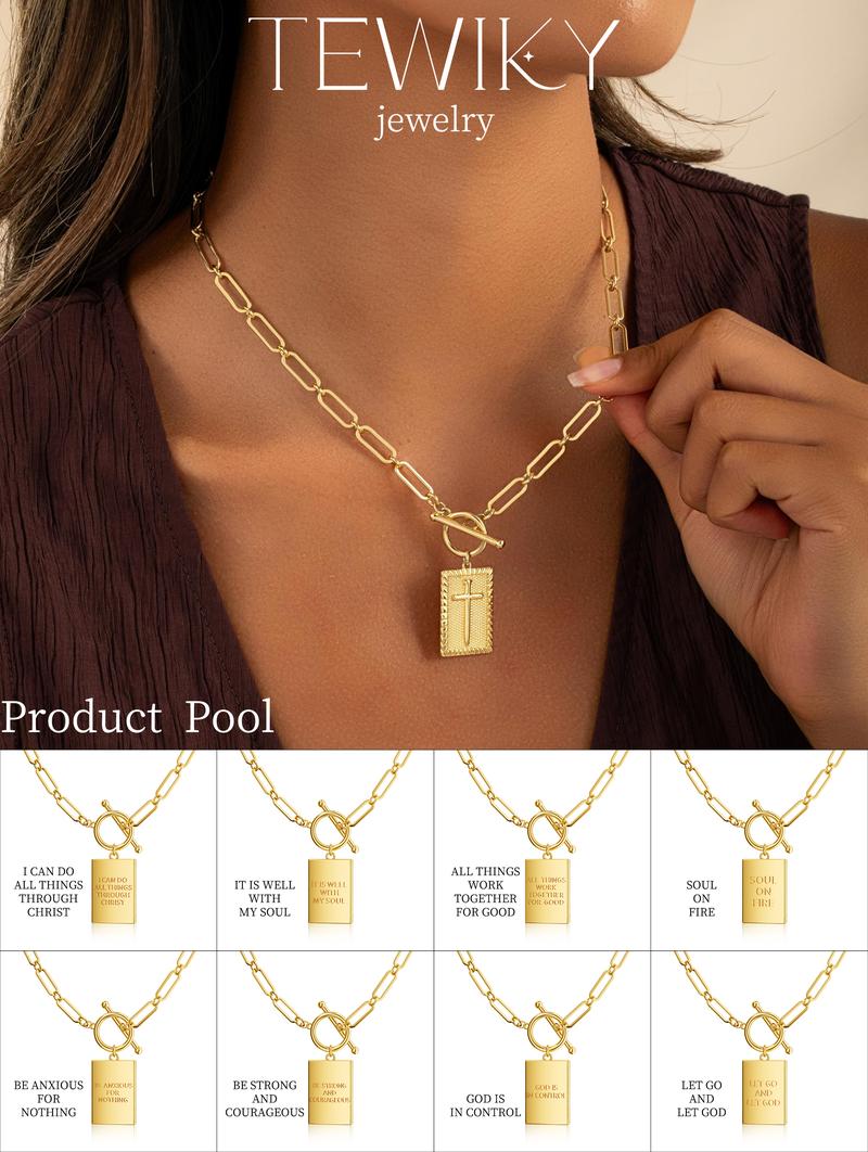 Tewiky&Loyalove&Tewiky Charm Outdoorfun Cross Choker Necklace for Women Gold Layered Chunky Paperclip Chain with Jesus Blessing Engraving Hip Hop Jewelry Unisex Valentine's Day Jewelry Gift