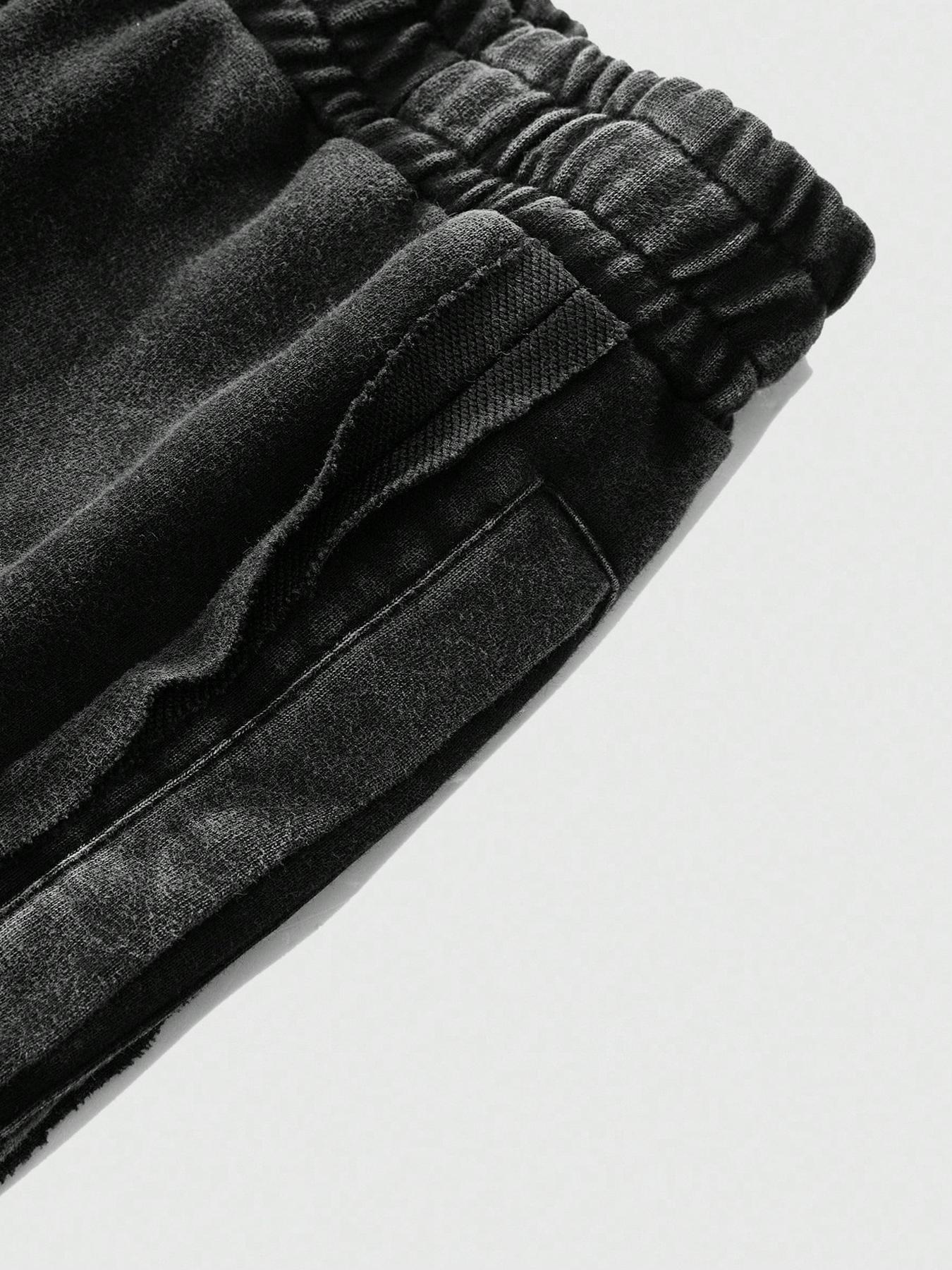 Men's Washed Cotton Sweatpants with Side Hem Stitching Design, Gothic Print Pattern, Comfortable Casual Pants for Daily Wear