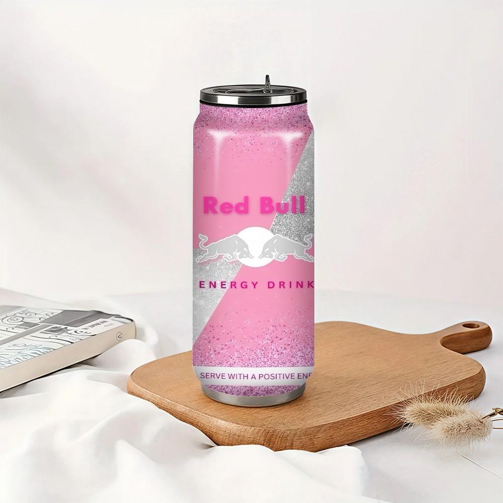 1pc 17oz Red Bull Pink Glitter Vacuum Insulated Mug, Portable Stainless Steel Cup with Lid, Ideal Sports & Coffee Mug for Family Friends, Great for Camping, Outdoor & Holiday Gifts
