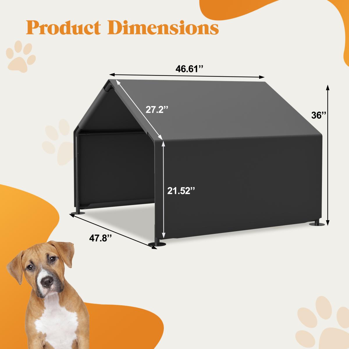 Aobtkel Portable Dog Shade Shelter, 47.8 Inch Outdoor Pet Tent with UV Protection and Water Resistant 420D Oxford Cover, 1 Inch Steel Frame, Ventilated Dog House for Dogs Cats Camping Garden Patio Backyard, Gray