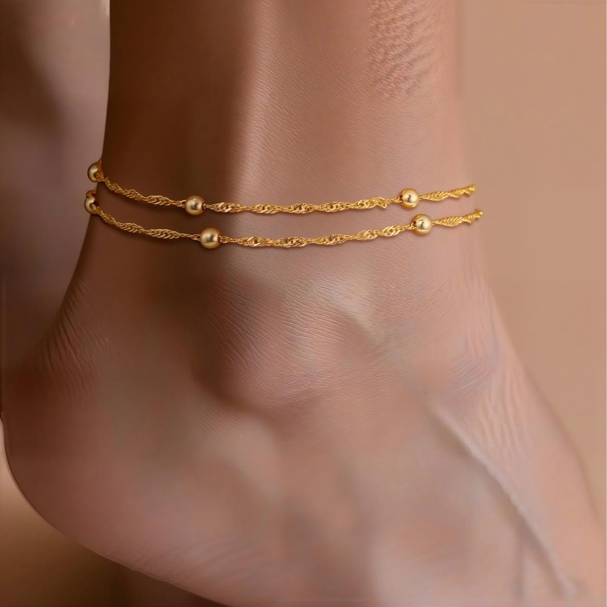 Greenish Spring Dainty Layered Waterproof Anklet&Necklace For Women Adjustable Womens Anklet Set Stackable Figaro Beaded Cuban Link Anklets Daily Clothing Decor For Beach Summer Trendy All-match & Exquisite Jewelry Gift For Outdoorfun Decoration