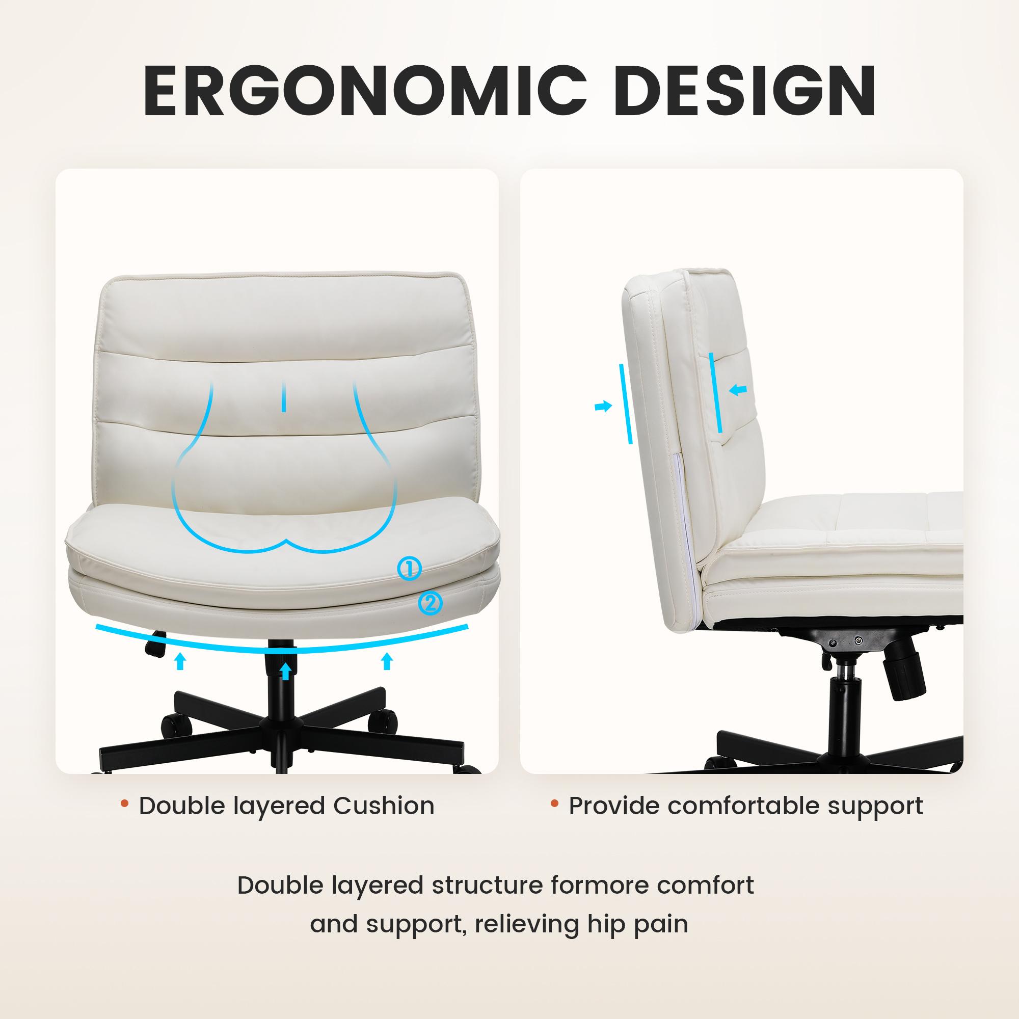 COMHOMA Criss Cross Chair Plus Size With Wheels, Office Chair Sit Cross-legged Armless Swivel Home Modern Home Office Desk Chair