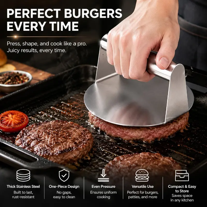 Multifunctional Stainless Steel Round Dough Press, Dumpling & Bun Wrapper Maker For Home, Universal Dough Flattener For Meat Patty Pancake Street Food Stall Kitchen Gadgets