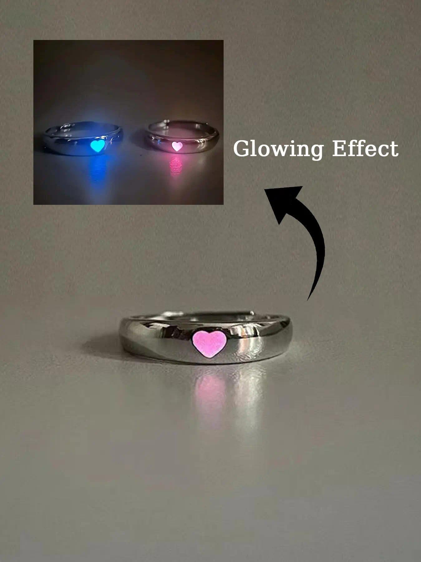 Luminous Love Couple Rings, Luminous Promise Rings, Adjustable Couple Rings for Girlfriends, Suitable for Couples, Wedding Anniversary, Christmas, Valentine's Day Gifts for Boyfriends and Girlfriends, Wedding Promise Jewelry Gifts to Light Up Romantic Nig