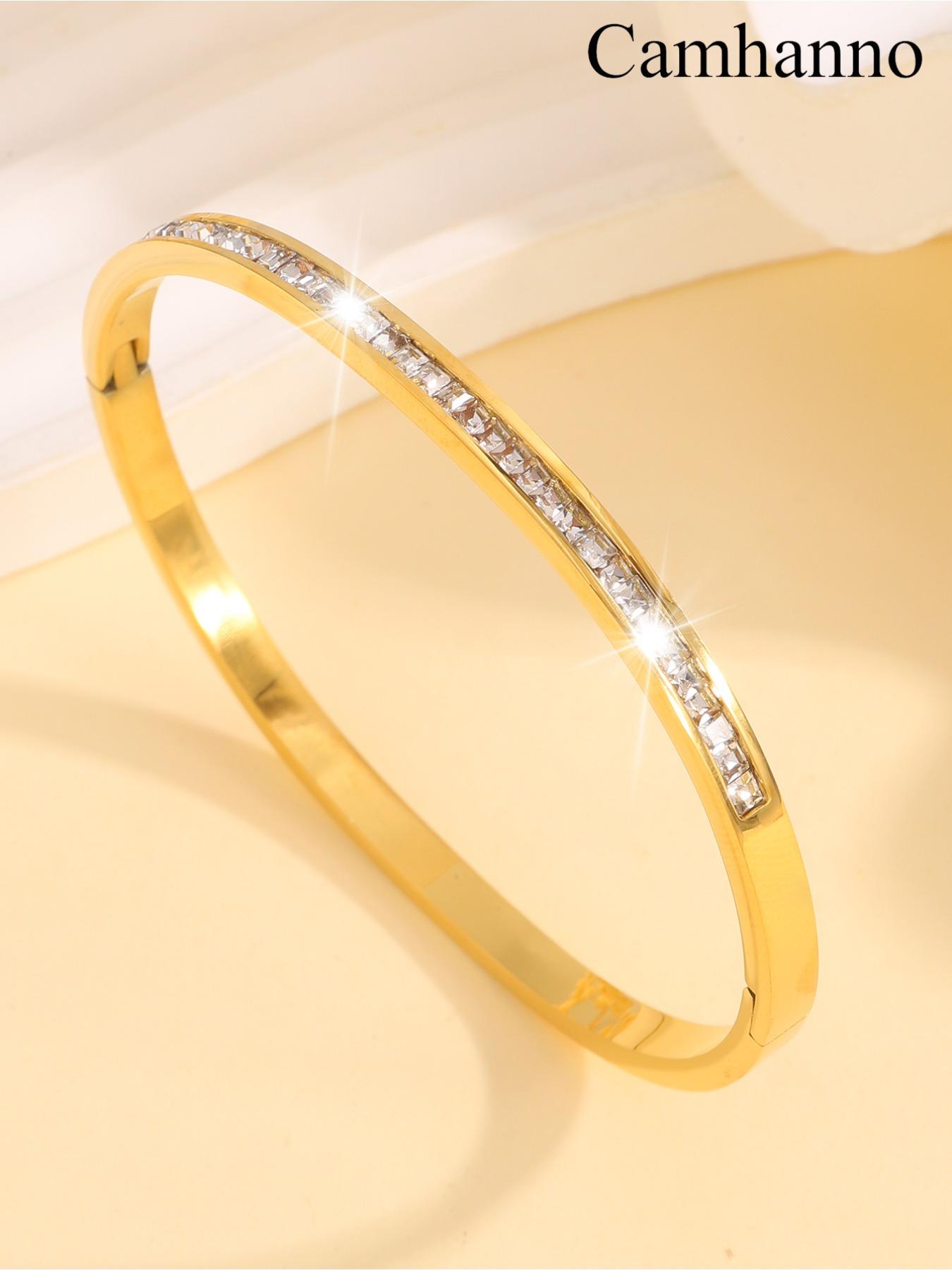 6-piece classic French luxury bracelet set, made of 304 stainless steel material, a fashionable daily item, suitable for daily wear, perfect for gifting during holidays, and a perfect gift, Rhinestone Decorated Bangle, Trendy Stack Bangle