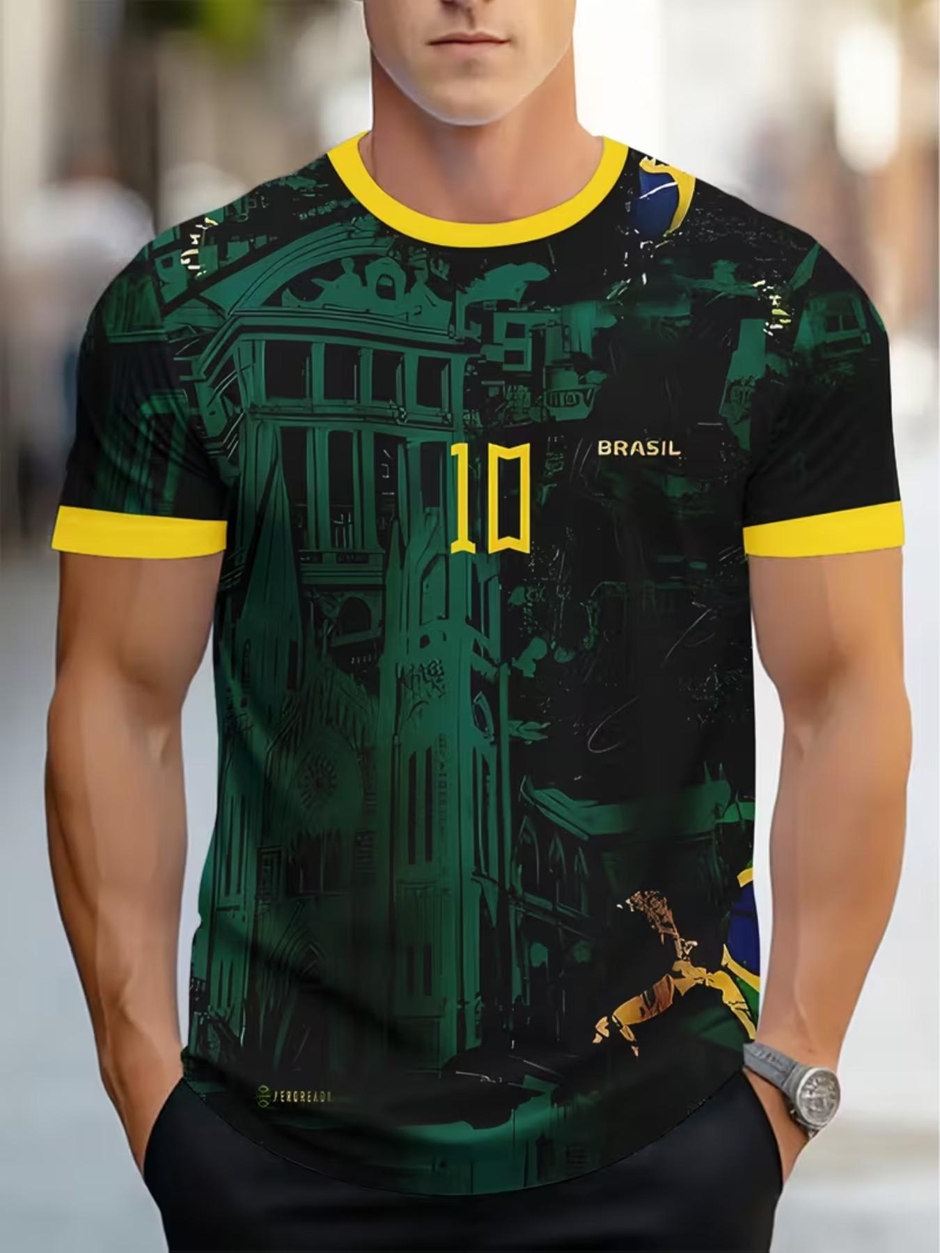 Men's Size 10 Brazilian Digital Print T-Shirt, Stylish Graphic Tee for Men, Comfortable Casual Wear, Perfect for Everyday Use