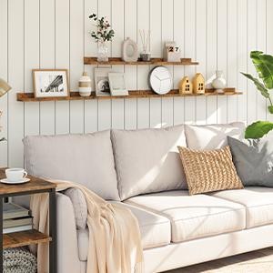 HOOBRO 35.4 Inches Hanging Shelf with Raised Edge and Invisible Brackets,  Floating Shelves, Wall Shelf Set of 3,  for Bathroom, Bedroom, Kitchen, Office, Living Room Decor, Rustic Brown