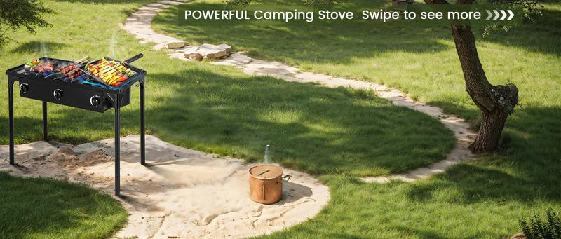 GEEKHOM Camping Stove, 3 Burner Propane Camp Stove w/Detachable Legs, 225,000-BTU Output, 20 PSI Regulator & CSA Certification, 30’’ Outdoor Gas Stove, High Pressure Propane Burner for BBQ (3 Burner) GEEKHOM Camping Stove, 3 Burner Propane Camp Stove w/Detachable Legs, 225,000-BTU Output, 20 PSI Regulator & CSA Certification, 30’’ Outdoor Gas Stove, High Pressure Propane Burner for BBQ (3 Burner)