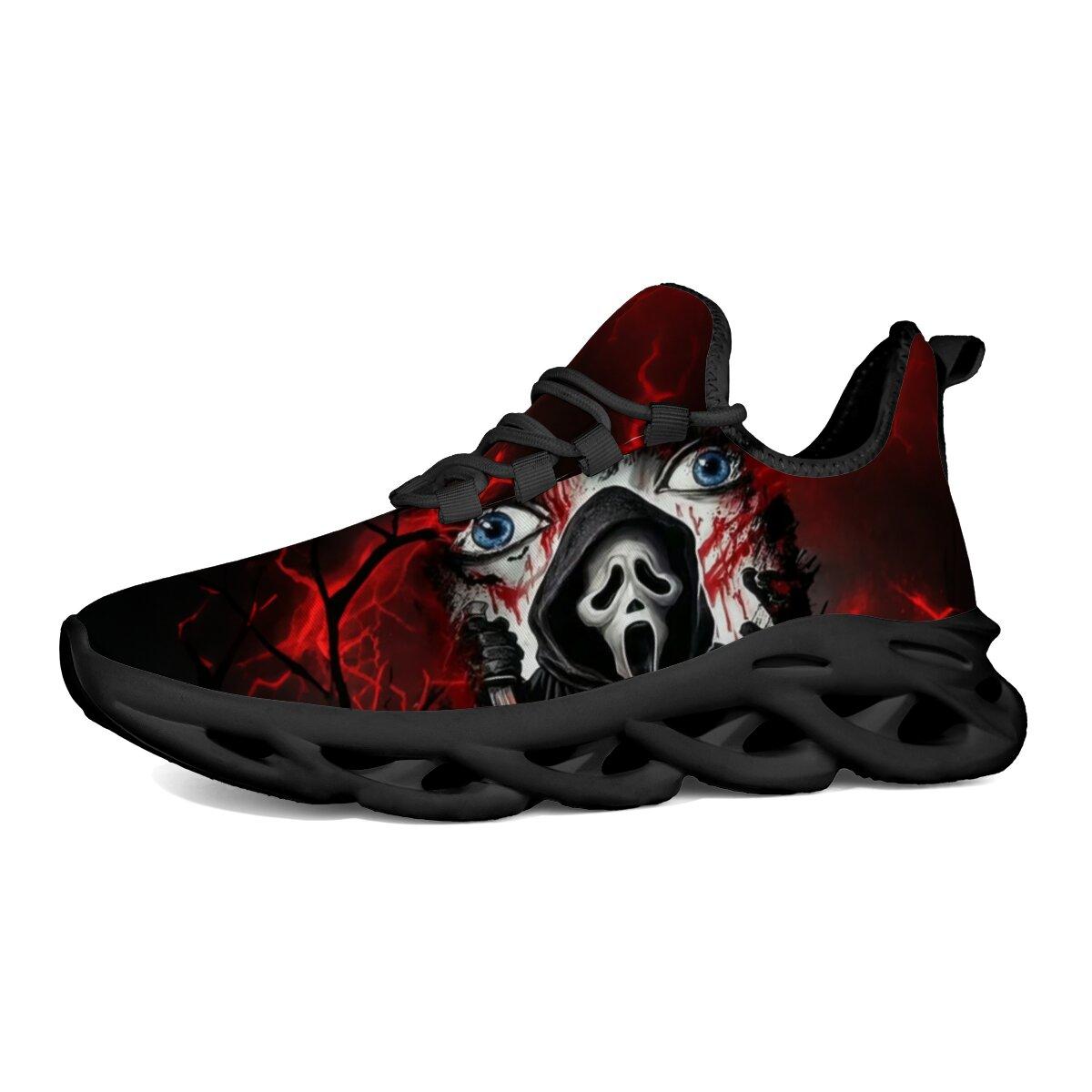 Men Women Halloween Horror Mask Print Sneakers Breathable Mesh Lace Up Blade Type Walking Shoes Lightweight Casual Sports Footwear Outdoor Walking Shoes Holiday Gift