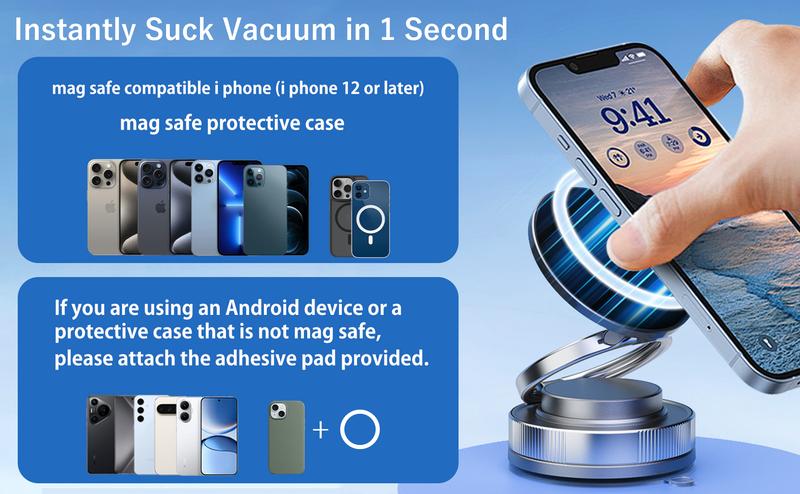 360°Adjustable Vacuum Magnetic Phone Holder,Suction Cup Phone Mount for Magsafe, Portable Cell Phone Holder for Car,Makeup/ Gym/Mirror, Fit for All iphone iphone 11 and above