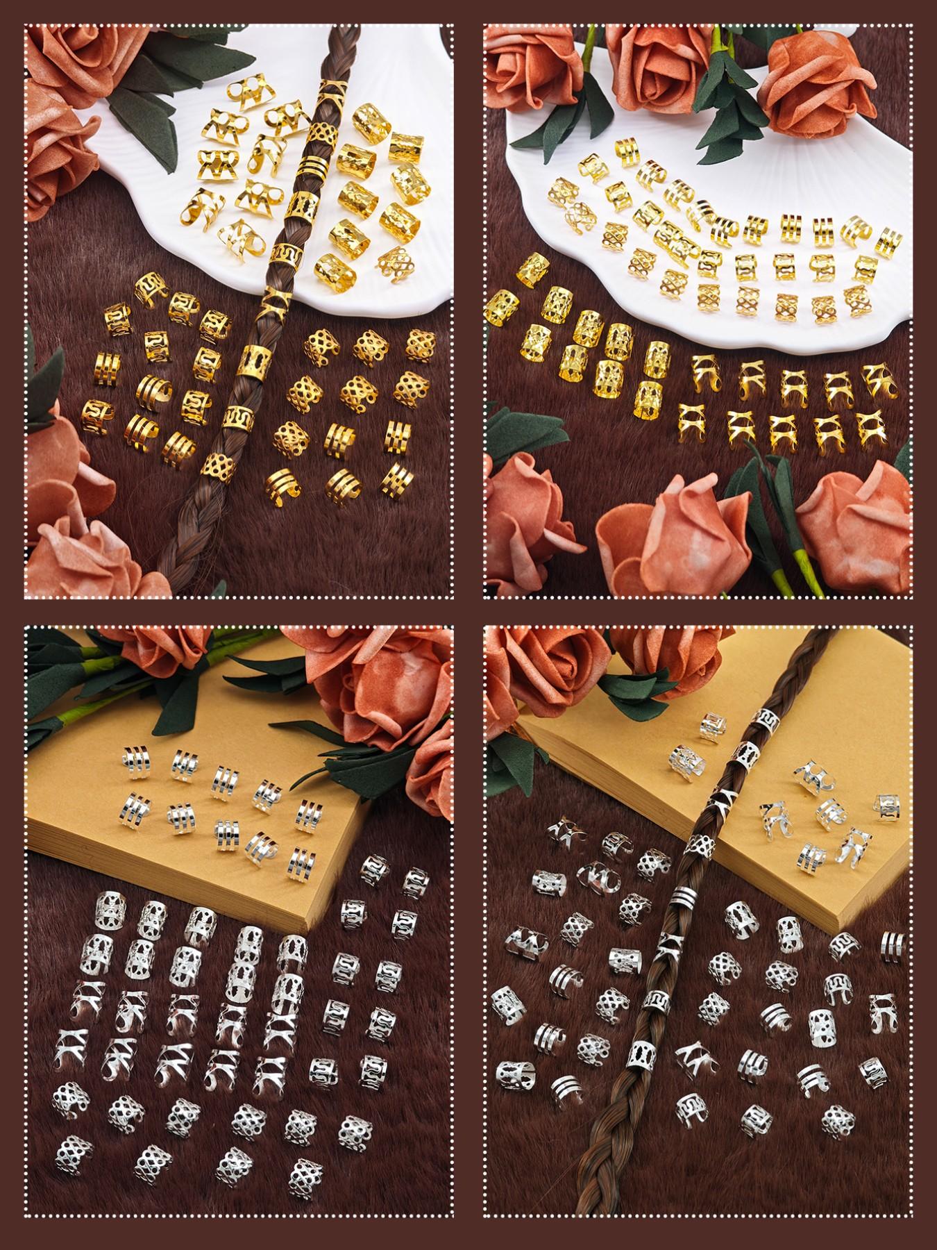 100pcs Alloy Braiding Mixed Set, Hair Dreadlock Accessory Braid, Metal Hair Rings Cuffs Clips, Dreadlock Accessory Jewelry Decorations, All Seasons, Bohemian, Hair Accessories