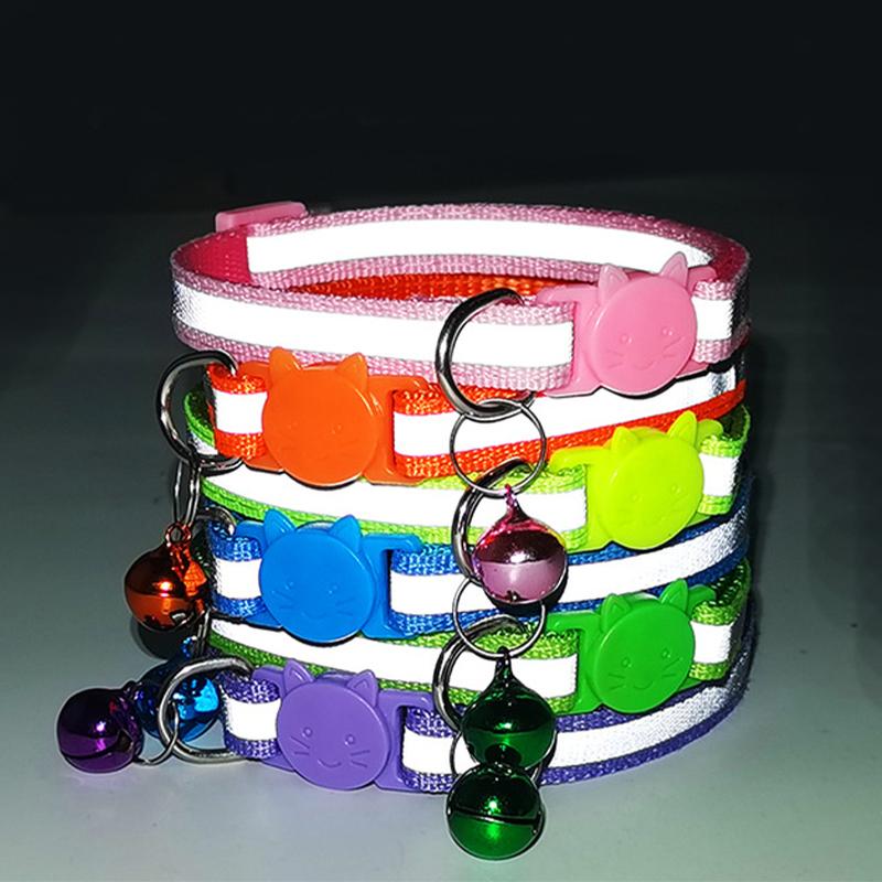 Cost-Effective Adjustable Snap-On Cat Collar With Bells Reflective Sturdy Nylon Collar For Kittens Cat Pet Supplies Cat Necklace