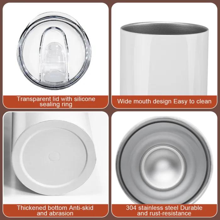 FECBK 25-Pack 20oz Skinny Tumbler with Flat Edge & Straw | 304 Food-Grade Stainless Steel Sublimation Blank Cup for Custom Iced Coffee, Juice & Sparkling Water | Large Capacity Party Drinkware Set