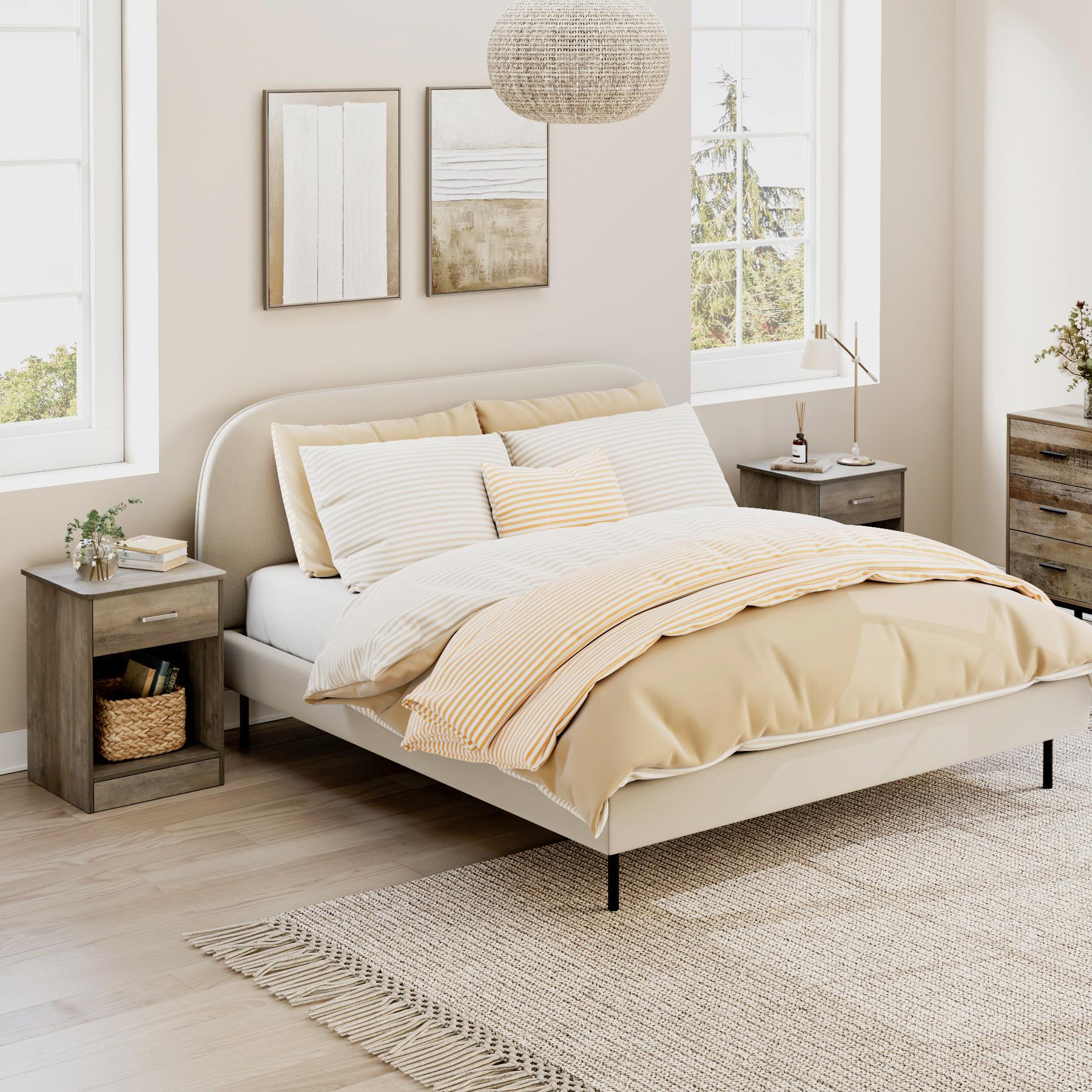 FOTOSOK Nightstand Set of 2, Nightstad with Drawer and Storage Cabinet, Wooden Night Stand End Table Bedside Table for Bedroom, 2 Pcs