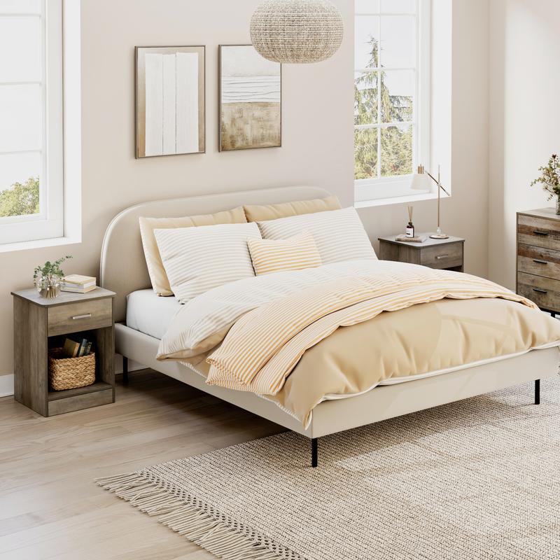 FOTOSOK Nightstand Set of 2, Nightstad with Drawer and Storage Cabinet, Wooden Night Stand End Table Bedside Table for Bedroom, 2 Pcs