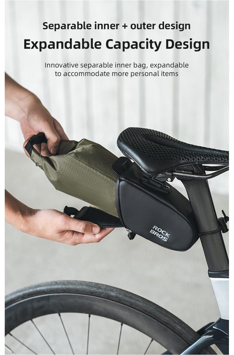 ROCKBROS Bike Saddle Bag Separating Expandable Waterproof Big Capacity Bike Bag For MTB Road Bike Quick Release Bike Accessories 1.3L