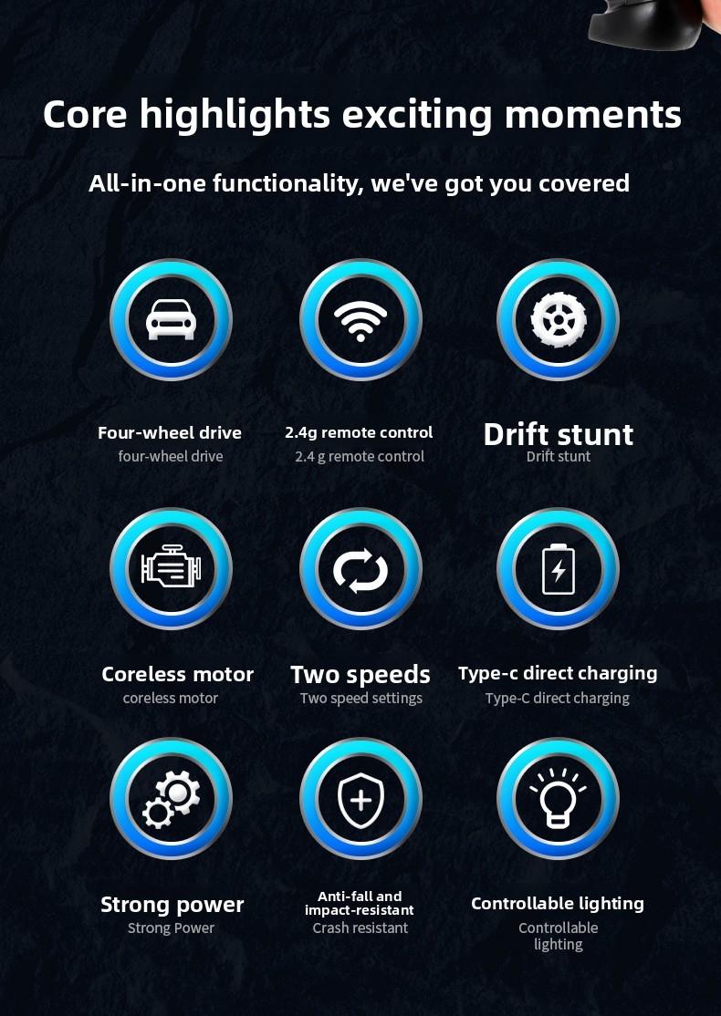 1:64 Mini RC Remote Control Car, Full Proportion Four-Wheel Drift, 2.4g Micro Pocket Race Car, Desktop Model Toy Gift for Boys