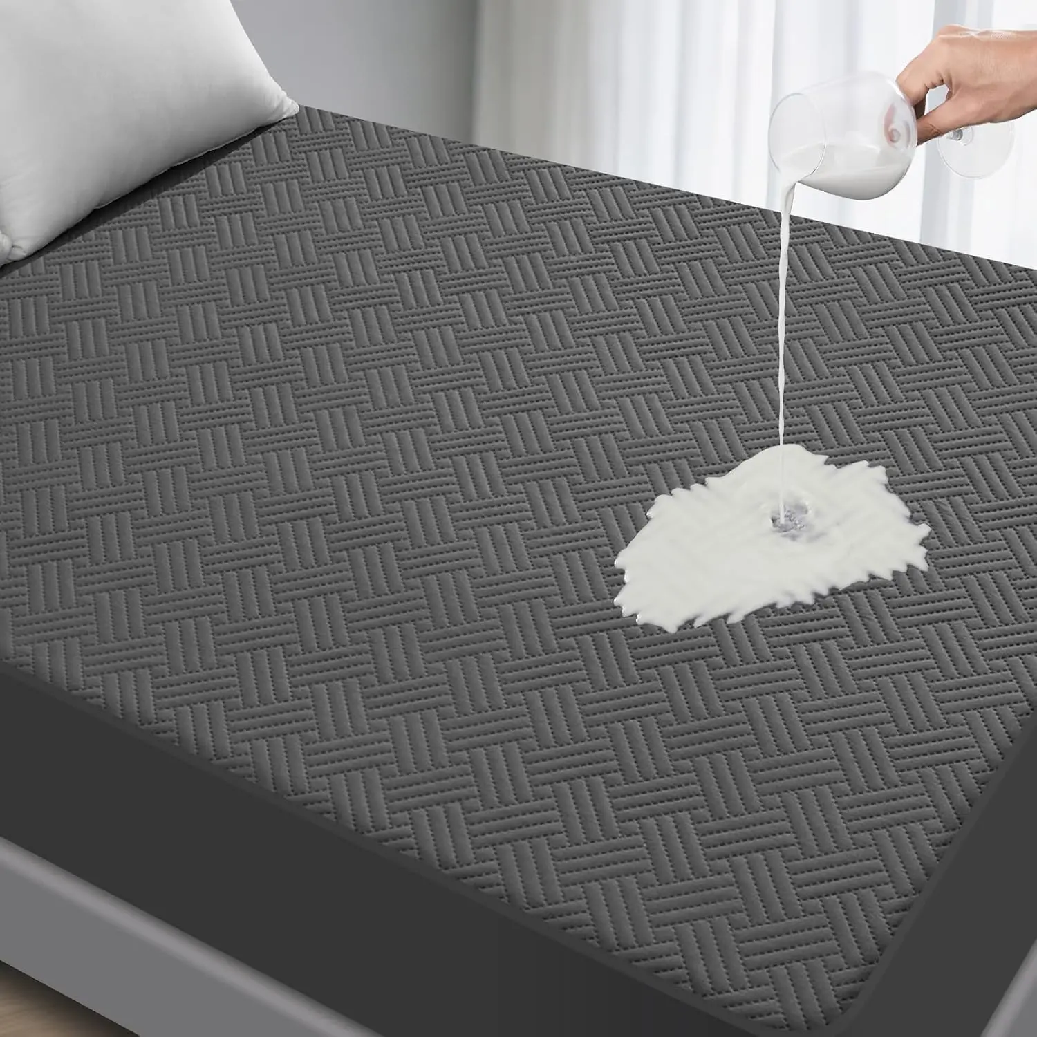 Waterproof Queen Size Mattress Protector with Deep Pockets, Gray | Breathable Noiseless Soft Mattress Pad Cover Fits 8"-21" Deep Mattresses, Great for Home, Hotel & Bedroom, Machine Washable