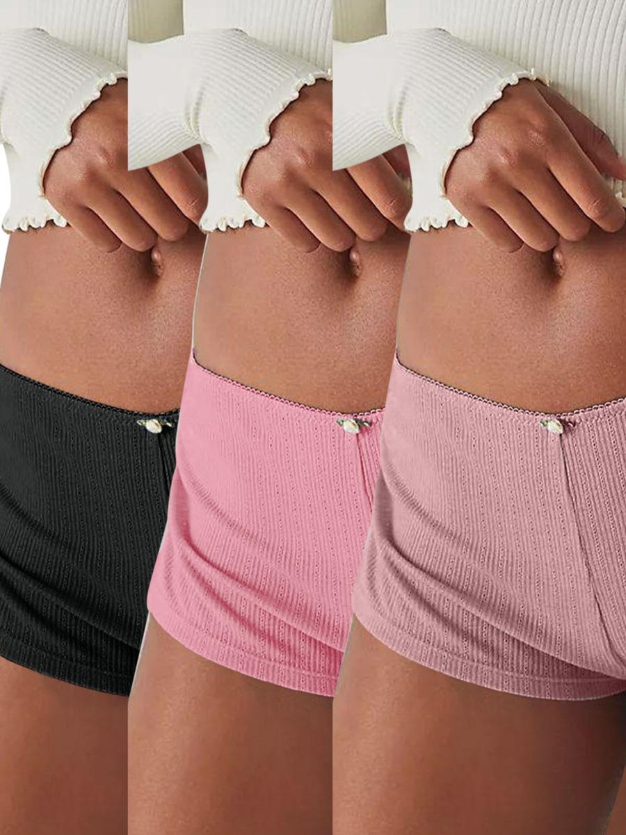 Three-pack Women's Y2K Shorts, Micro Shorts Side Slit Stretch Pajamas Shorts, Slim Fit Ruched Bottoms Cute Leggings