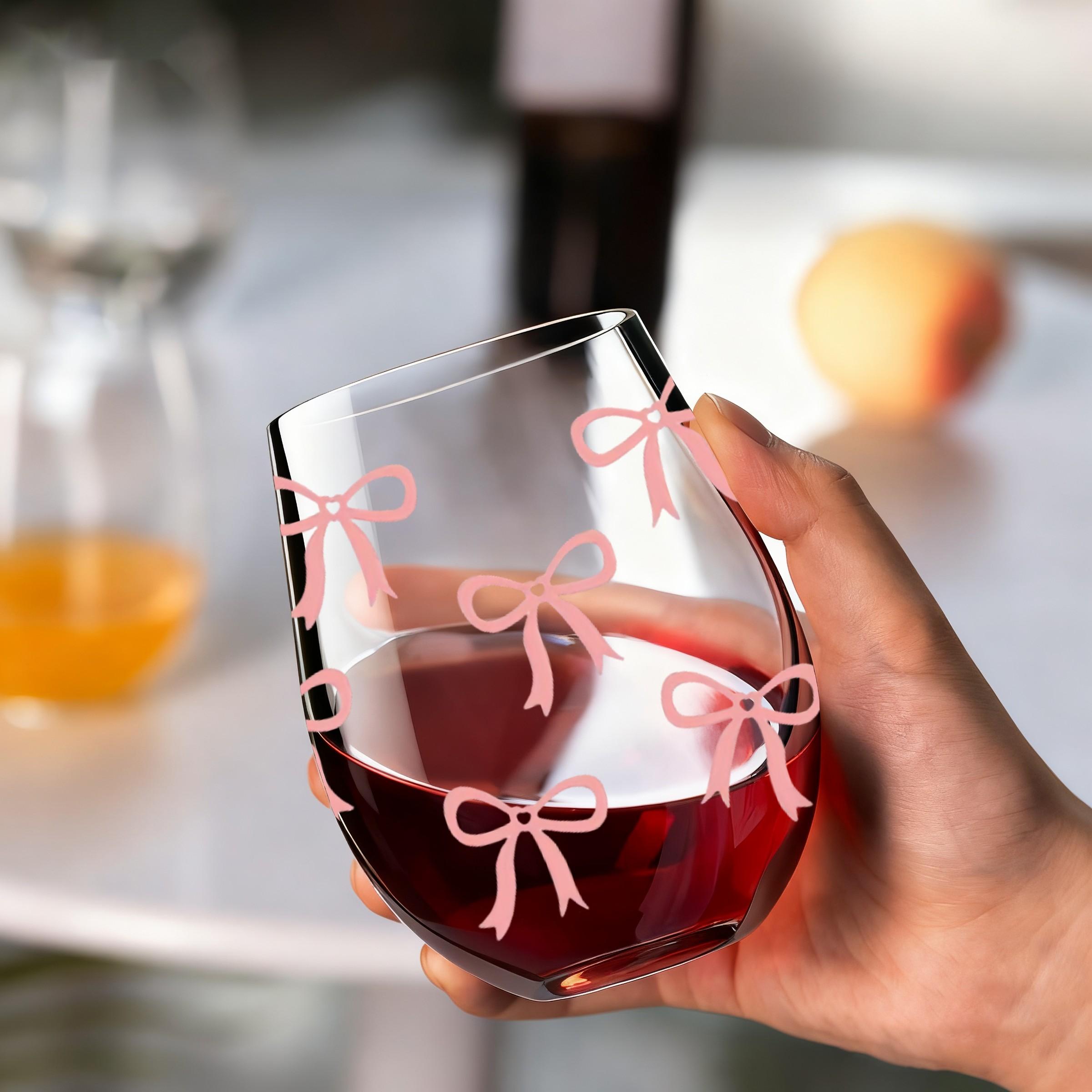 Bow Pattern Stemless Wine Glasses Set, No Stem Wine Glasses, 1/4-Pack, 18oz/540ML Transparent Wine Cups, Ideal for Restaurants & Daily Use