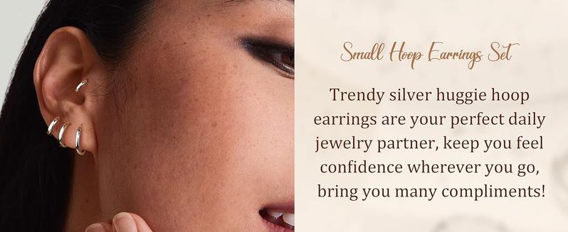 MILACOLATO 3 Pairs 925 Sterling Silver Earrings for Women, Dainty 14K Gold Plated Huggie Hoop Earrings Sets for Multiple Piercing, Hypoallergenic Cartilage Stud Hoop Earrings Stacks Trendy Jewelry Gifts for Women Mother