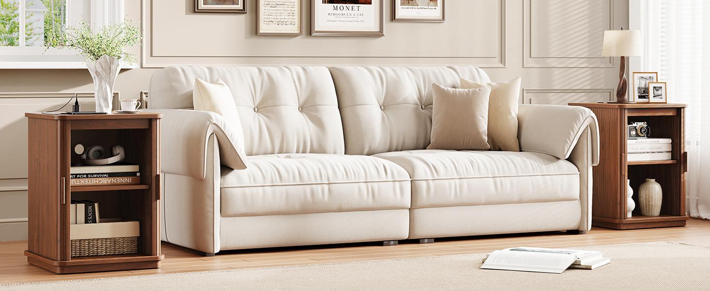 【Sliding Door Design】ONBRILL Square End Table with Storage & Charging Station, Fluted Accent Side Table with Sliding Door & Sturdy Pedestal, Mid-Century Modern Nightstand for Small Space, Living Room Furniture 【Sliding Door Design】ONBRILL Square End Table with Storage & Charging Station, Fluted Accent Side Table with Sliding Door & Sturdy Pedestal, Mid-Century Modern Nightstand for Small Space, Living Room Furniture