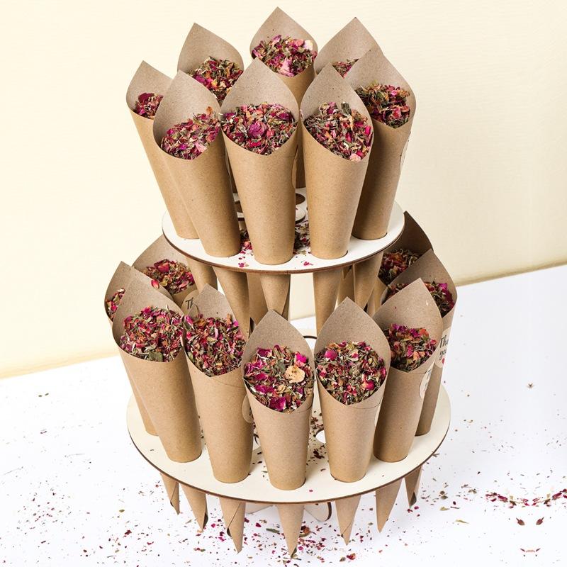 Wedding confetti cone-shaped wooden bracket wedding decoration kraft paper cone-shaped bracket tray party decoration